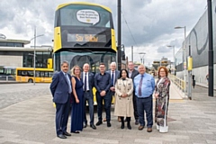 Back L-R: Shah Wazir, Rochdale Council (Portfolio Holder for Highways); Lucy Smith deputy leader, Bury Council; Lee Wasnidge, MD Stagecoach Manchester; Andy Burnham, Mayor of Greater Manchester; Ian Humphreys, First Bus; Matt Rawlinson, Diamond.
Front L-R: Arooj Shah, leader, Oldham Council; Neil Emmott, leader, Rochdale Council; Lorna Fitzsimons, GM Business Board