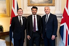 Dr Salman Shahid (centre) was recognised by the Health Secretary Steve Barclay (right) after a nomination by Heywood and Middleton MP Chris Clarkson (left)