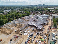 Drone footage of the construction site at North Manchester General Hospital