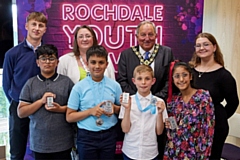 Back L-R: Henry Leahy, UK Youth Parliament member for Rochdale/Pennines; Councillor Rachel Massey; Councillor Mike Holly and Emilia Wakeman, UK Youth Parliament member for Heywood/Middleton.<br>
Front L–R: Candidate Muizz Hussain; Aayan Ahmad Khan, deputy for Rochdale & Pennines; Harry Milne, children’s champion for Rochdale & Pennines and Inayah Sahir, another candidate.