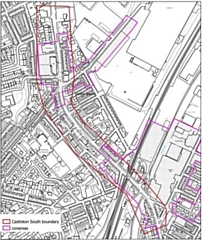 The proposed boundary of the Castleton property improvement scheme in red, alongside conservation areas