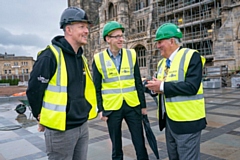 Mark Taylor, from contractors HH Smith & Sons, Mark Robinson, Director of Economy at Rochdale Borough Council and Cllr Mike Holly, Mayor of Rochdale