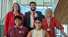 L-R Councillor Rachel Massey, Councillor Liam O'Rourke, Councillor Tricia Ayrton, Aahil and Ayaan