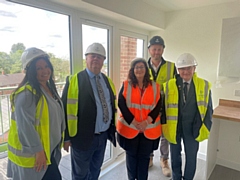 Councillor Neil Emmott (second left) and Councillor Billy Sheerin (right) were given a guided tour of the extra care scheme by staff from the Riverside Group