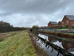 Eastern view of Trub Farm land in Rochdale, next to the canal