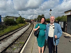 Elsie Blundell MP and Brian Davies JP at Heywood station, on the East Lancs Heritage Railway