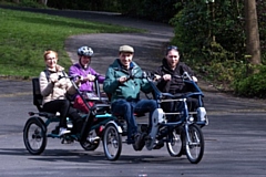 Participants try out the adapted cycles in Hyde Park, Tameside, as the Cycling UK scheme launches