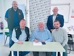 Craig Fisher, manager of Hornets Sporting Foundation; Andy Mazey, Rochdale Hornets chairman; Neil Emmott, leader of Rochdale Borough Council and local councillors Phil Massey and Daniel Meredith