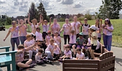 The children completed an obstacle course around the playground whilst being bombarded by coloured powder.