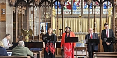 Voci Voices (l-r): Jonathan Ellis piano, Elizabeth Ambrose soprano, Margaret Ferguson mezzo, Eric Cymbir tenor and Mackenzie Paget baritone