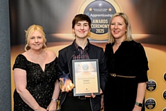 'Apprentice of the Year' winner Julia Zajaczkowska (centre) with Joanne Taylor, vice principal (left) and Julia Heap, principal and CEO of Hopwood Hall College (right)