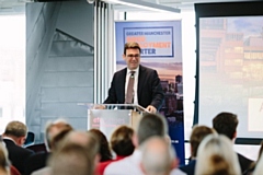 Andy Burnham speaking at the event