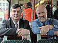 Chairman of the Passenger Transport Authority Roger Jones and Andy Morris on board a Metrolink tram