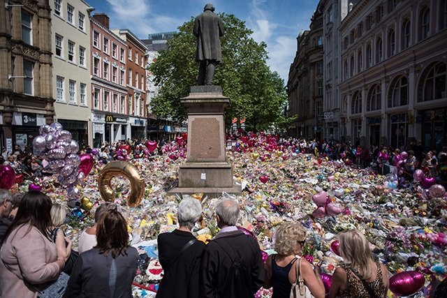 St Ann's Square in Manchester was filled with tributes and messages of support following the Manchester Arena attack