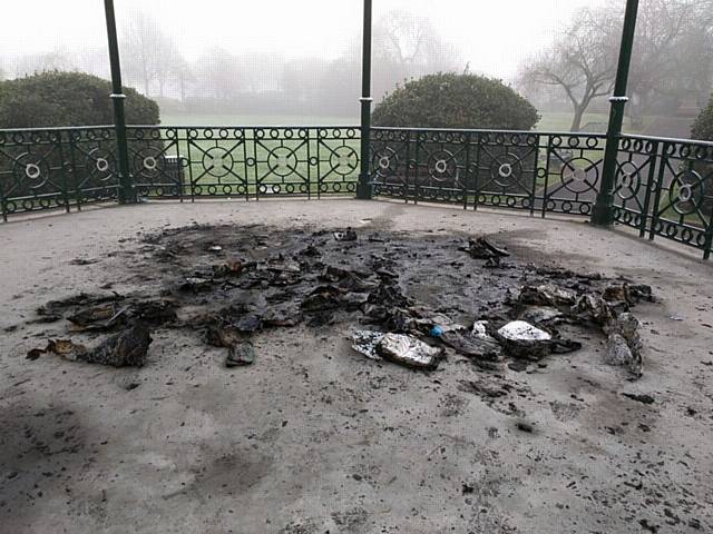 Hare Hill Park Bandstand after the fire