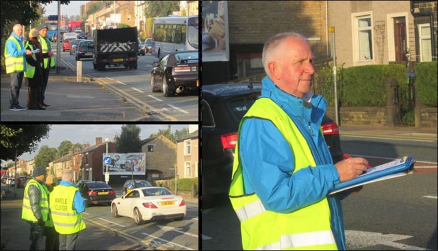 Residents and Councillors conducting traffic survey on New Road