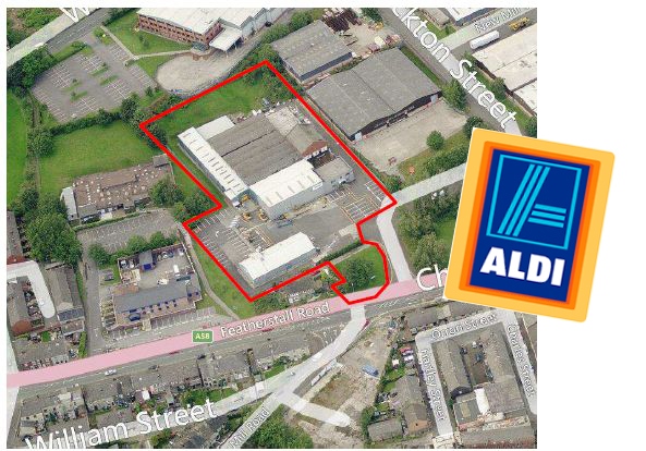 The proposed Aldi store will be located on Stockton Street, off Featherstall Road