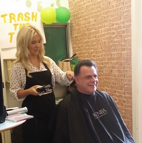 Iain Bowden braving the shave with Just Gent's Louise Tierney