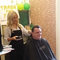 Iain Bowden braving the shave with Just Gent's Louise Tierney